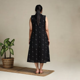 Black Button Down Cotton Jacquard Dress