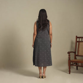 Black - button down cotton jacquard dress 15 - handcrafted