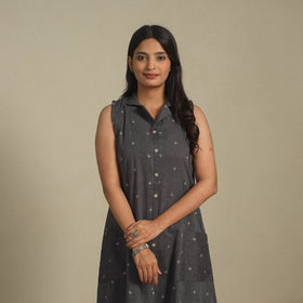 Black - button down cotton jacquard dress 15 - handcrafted