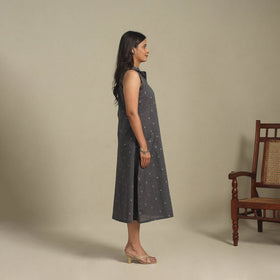 Black - button down cotton jacquard dress 15 - handcrafted