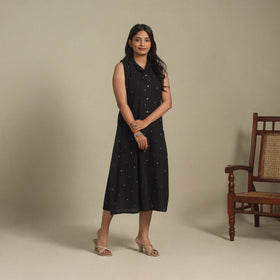 Black - button down cotton jacquard dress 16 - handcrafted