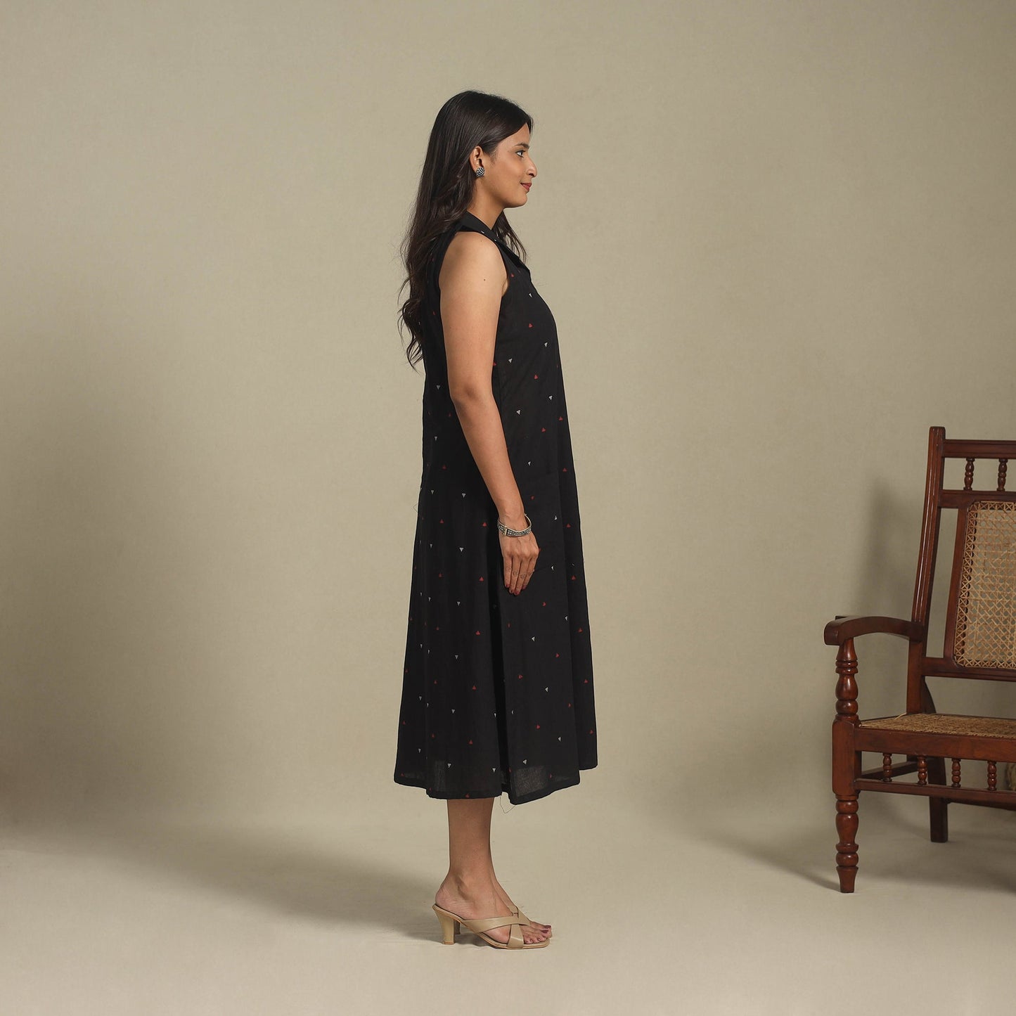 Black - button down cotton jacquard dress 16 - handcrafted