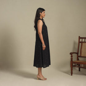 Black - button down cotton jacquard dress 16 - handcrafted