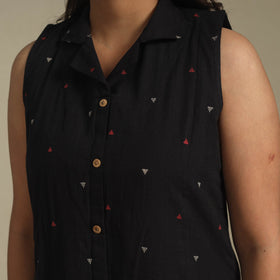 Black - button down cotton jacquard dress 16 - handcrafted