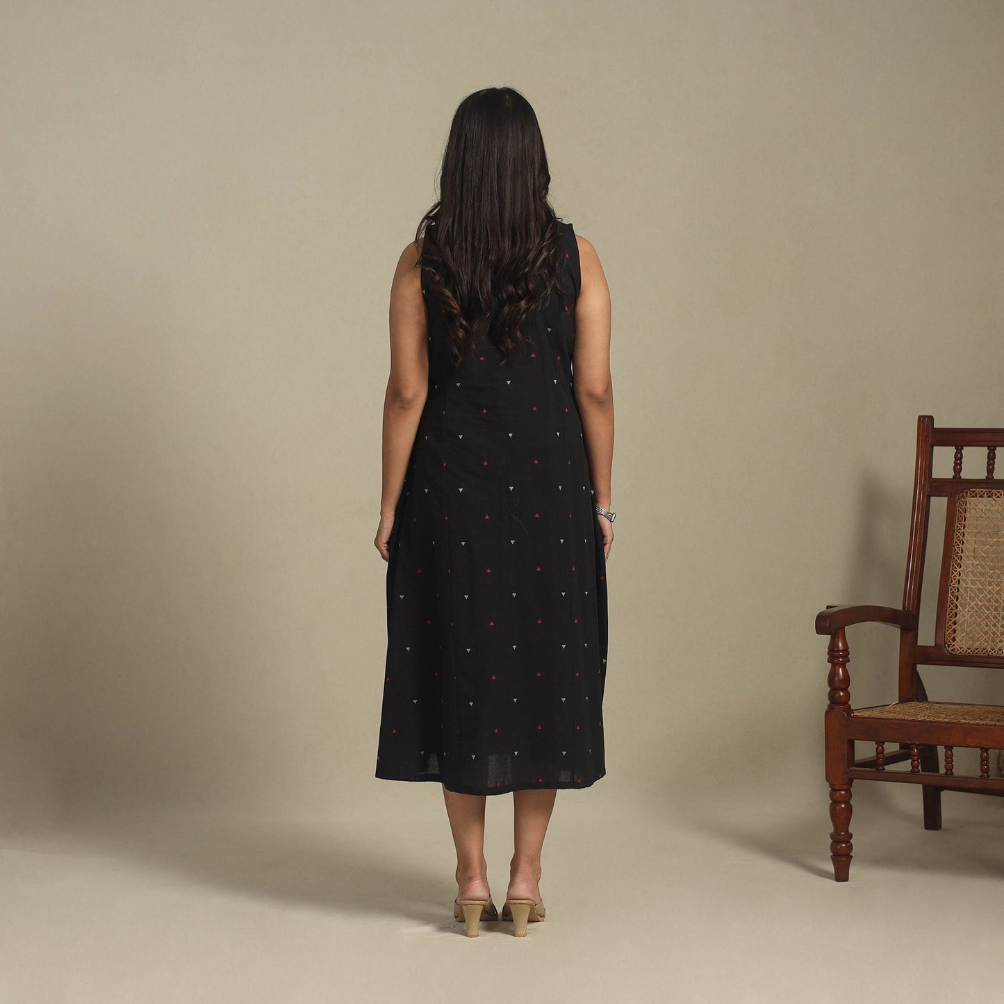 Black - button down cotton jacquard dress 16 - handcrafted