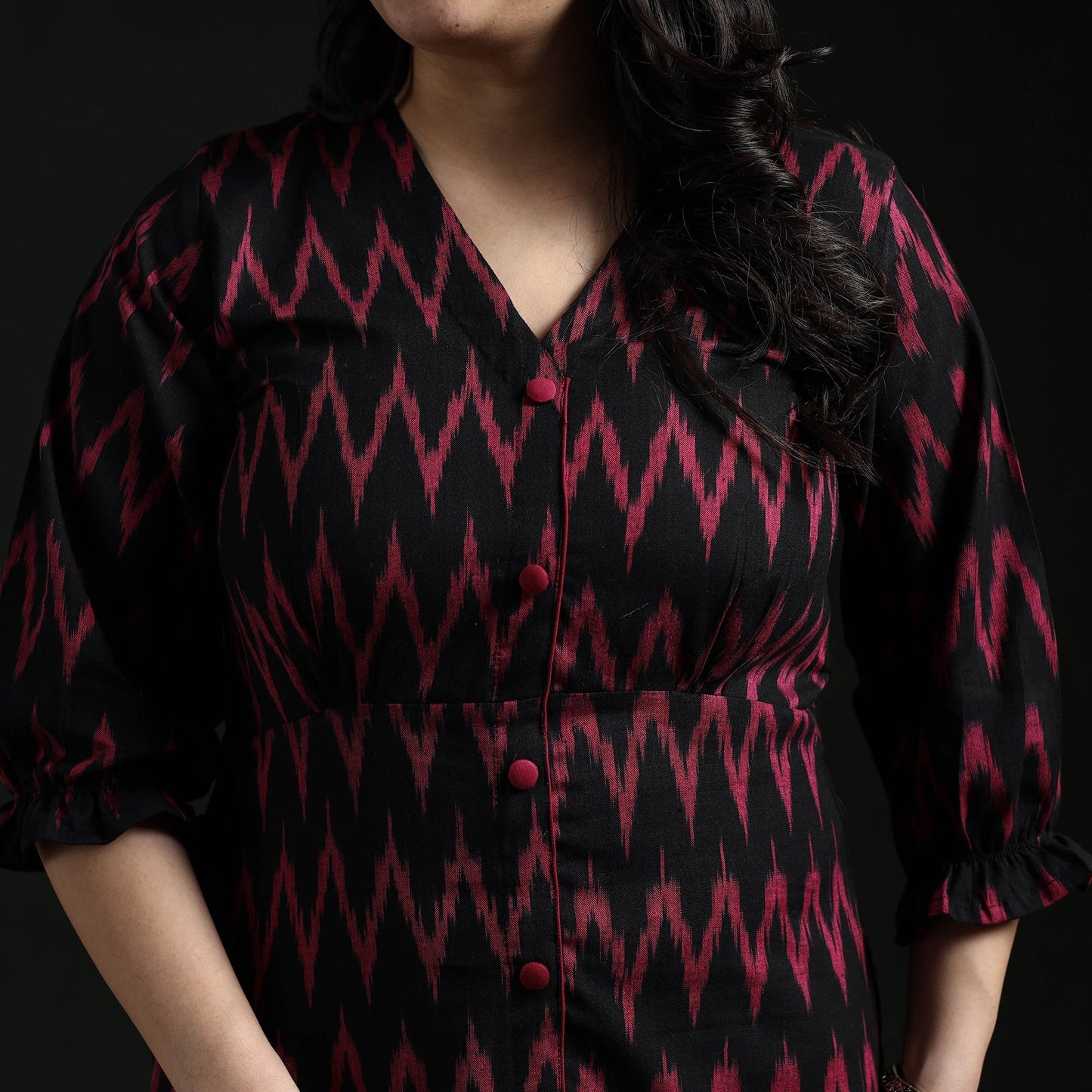 Button down cotton pochampally ikat dress 01 - handcrafted