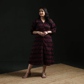 Button down cotton pochampally ikat dress 01 - handcrafted