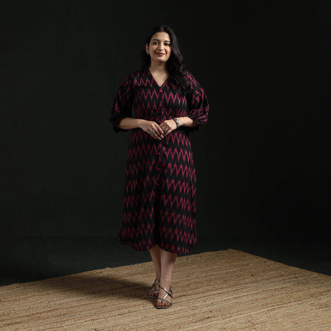 Button down cotton pochampally ikat dress 01 - handcrafted