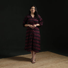 Button down cotton pochampally ikat dress 01 - handcrafted