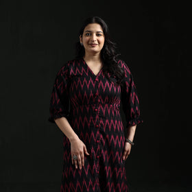 Button down cotton pochampally ikat dress 01 - handcrafted