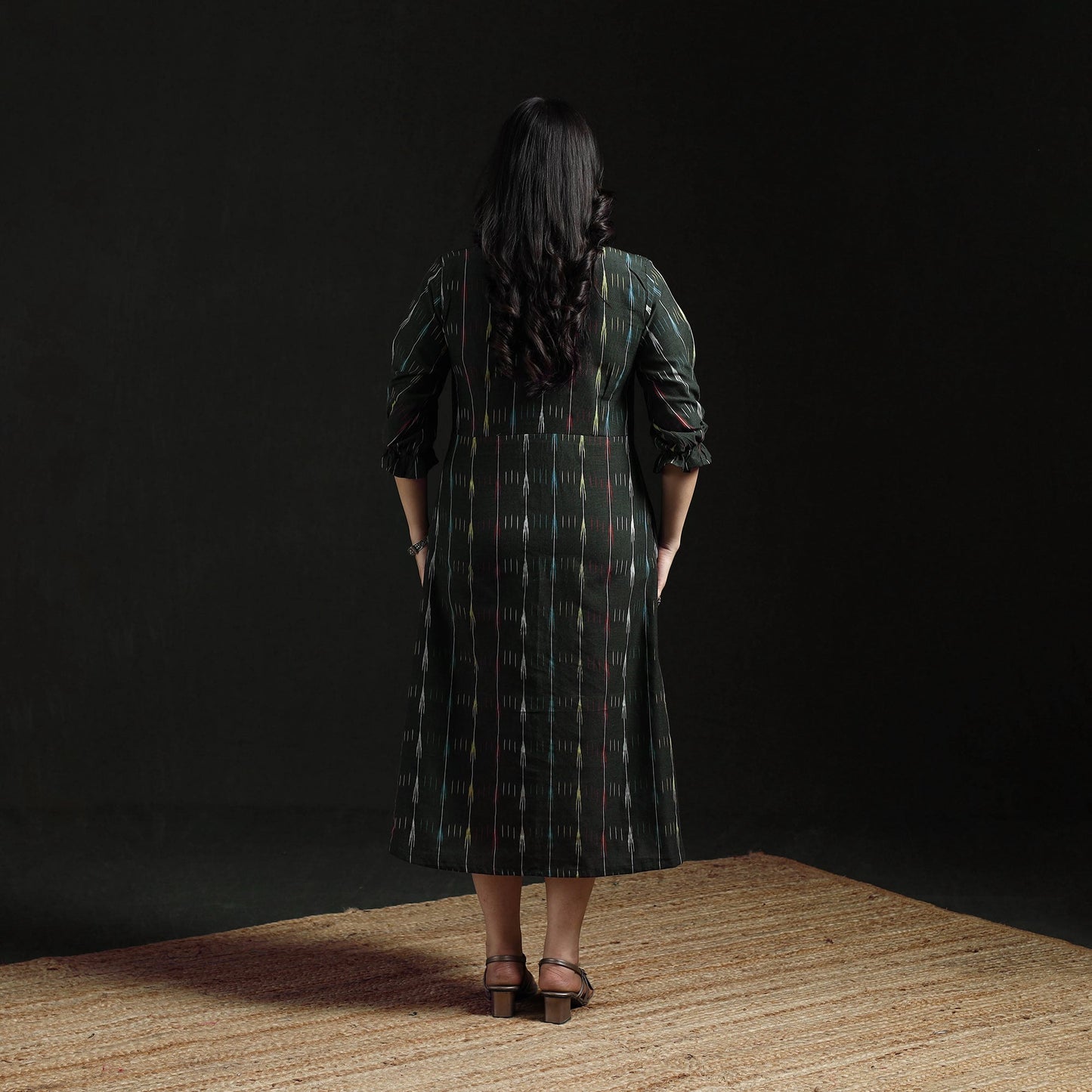 Button down cotton pochampally ikat dress 02 - handcrafted