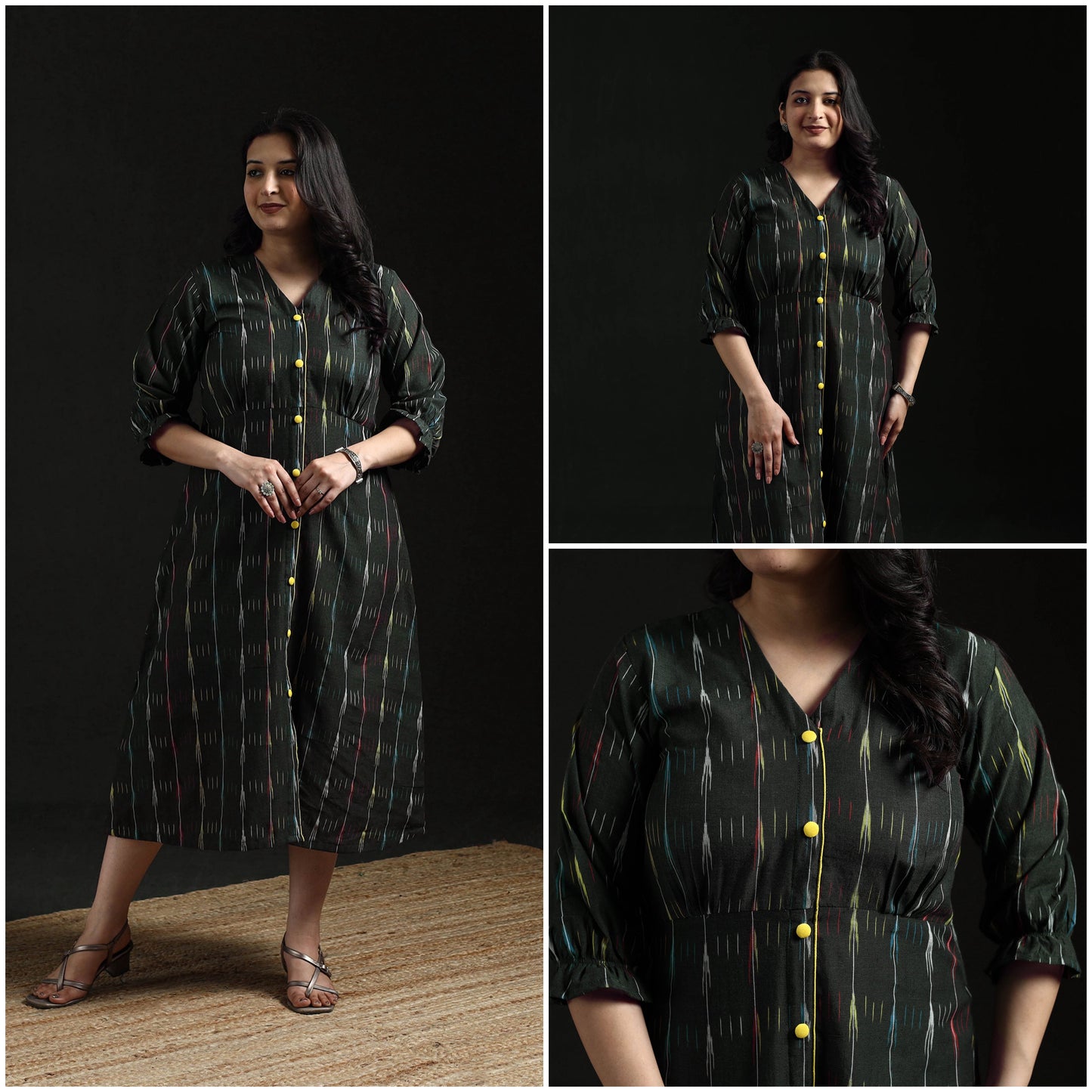 Button down cotton pochampally ikat dress 02 - handcrafted