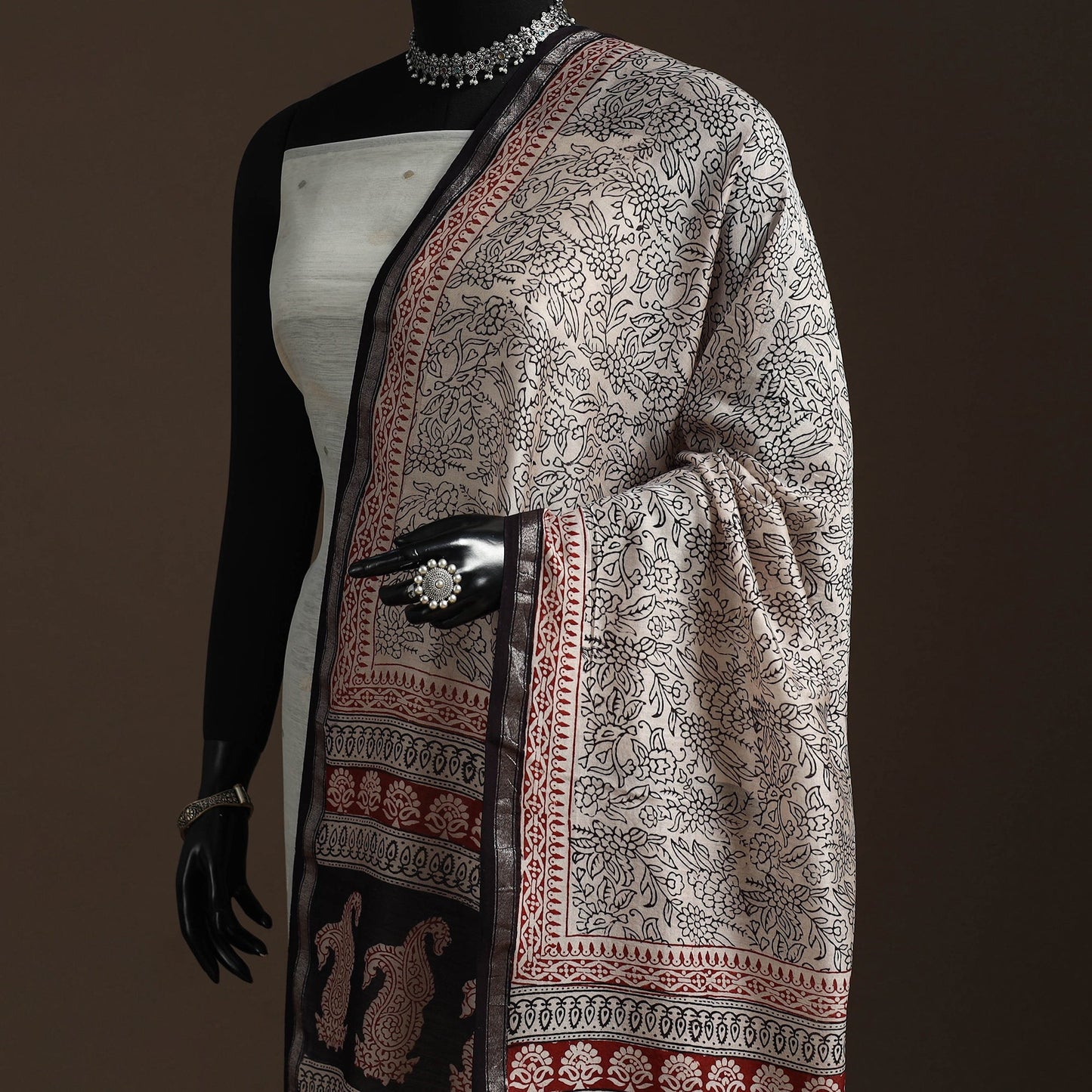 Chanderi silk bagh natural dyed dupatta with zari border 26