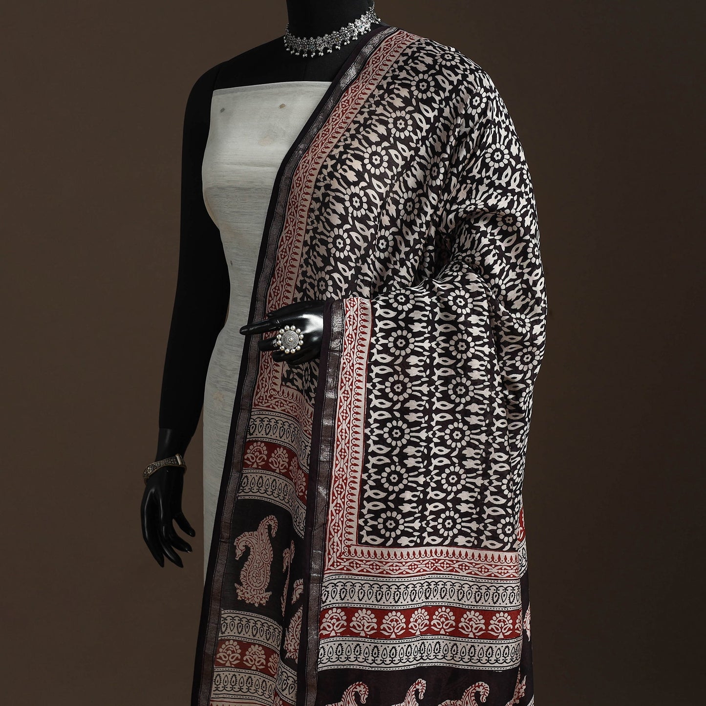 Chanderi silk bagh natural dyed dupatta with zari border 27