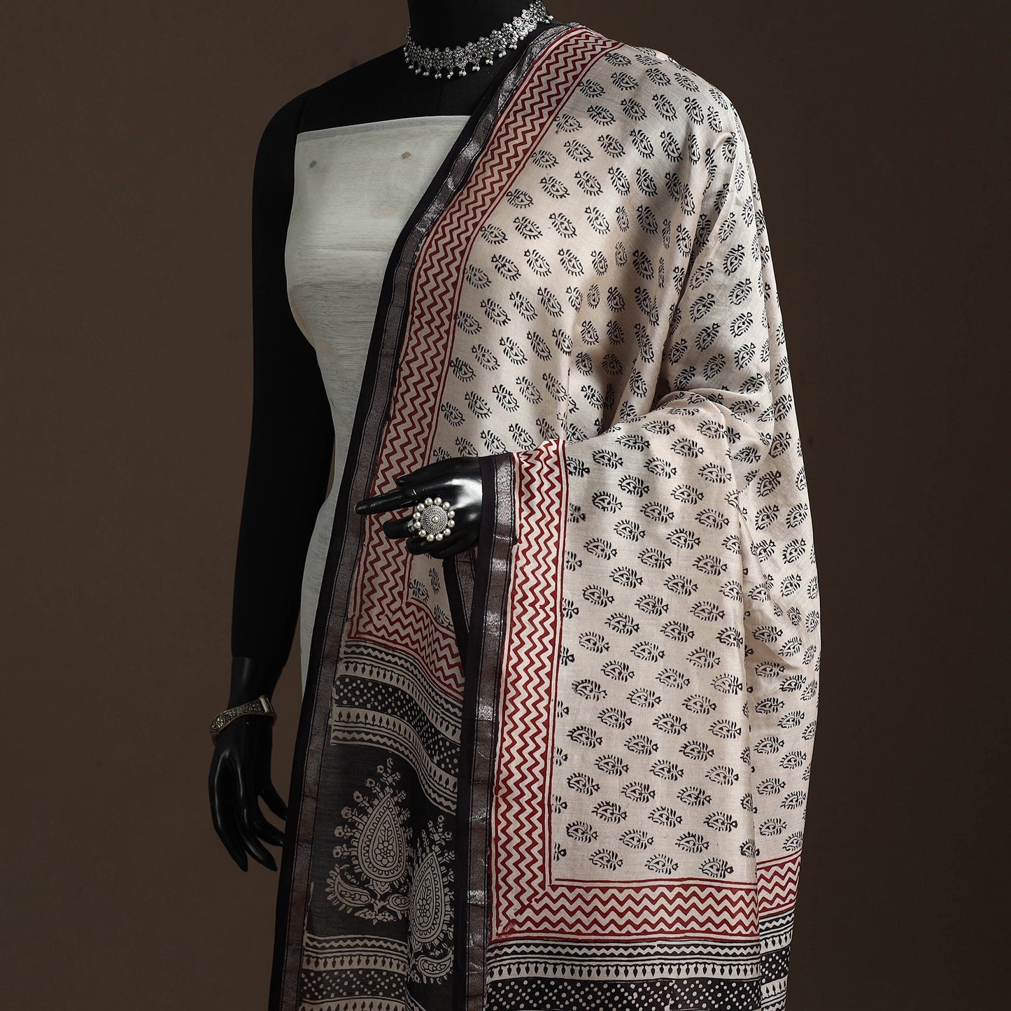 Chanderi silk bagh natural dyed dupatta with zari border 28