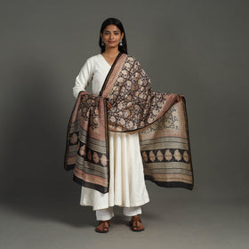 Black - chanderi silk bagru dupatta 20 - handcrafted