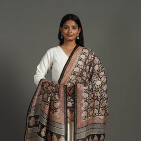 Black - chanderi silk bagru dupatta 20 - handcrafted
