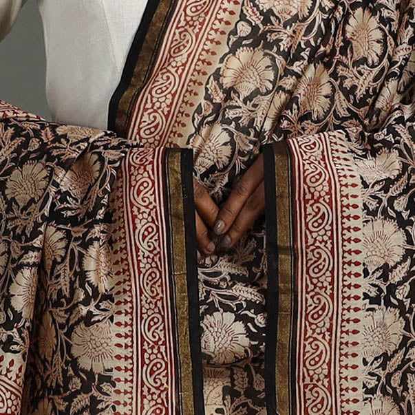 Black - chanderi silk bagru dupatta 20 - handcrafted