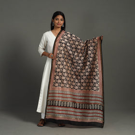 Black - chanderi silk bagru dupatta 23 - handcrafted