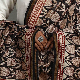 Black - chanderi silk bagru dupatta 23 - handcrafted