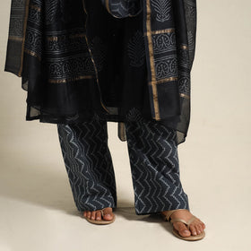  Black Chanderi Silk Bagru Print Kurta Set