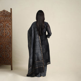 Buy Black Chanderi Silk Bagru Print Kurta Set