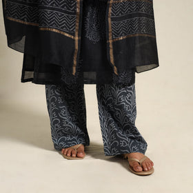Buy Black Chanderi Silk Bagru Print Kurta Set
