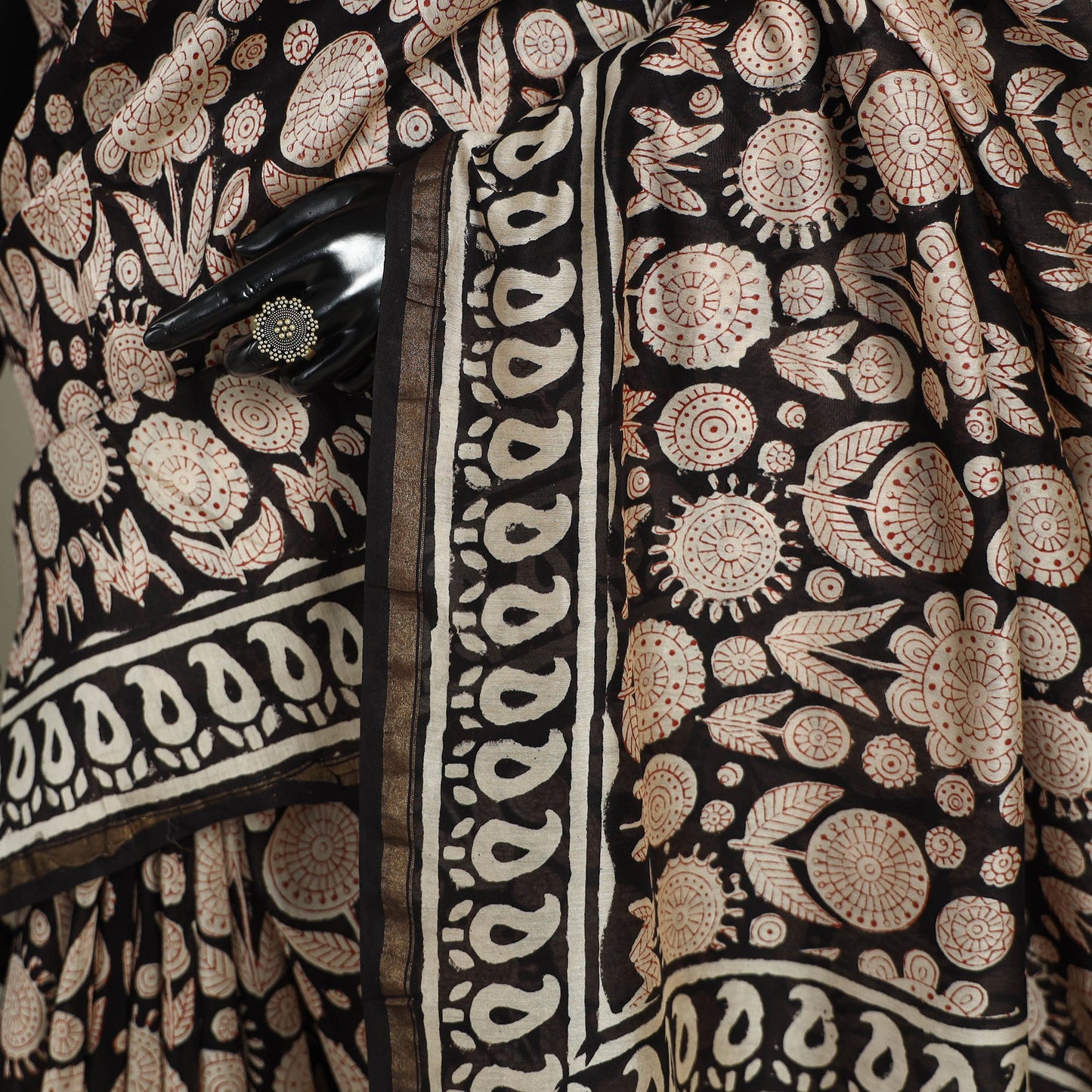 Block Print Chanderi Silk Bagru Saree with Zari Border