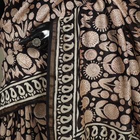 Block Print Chanderi Silk Bagru Saree with Zari Border