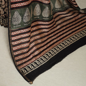 Block Print Chanderi Silk Bagru Saree with Zari Border