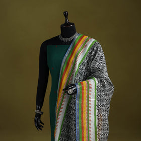 Black - chanderi silk hand bagru dupatta with zari border