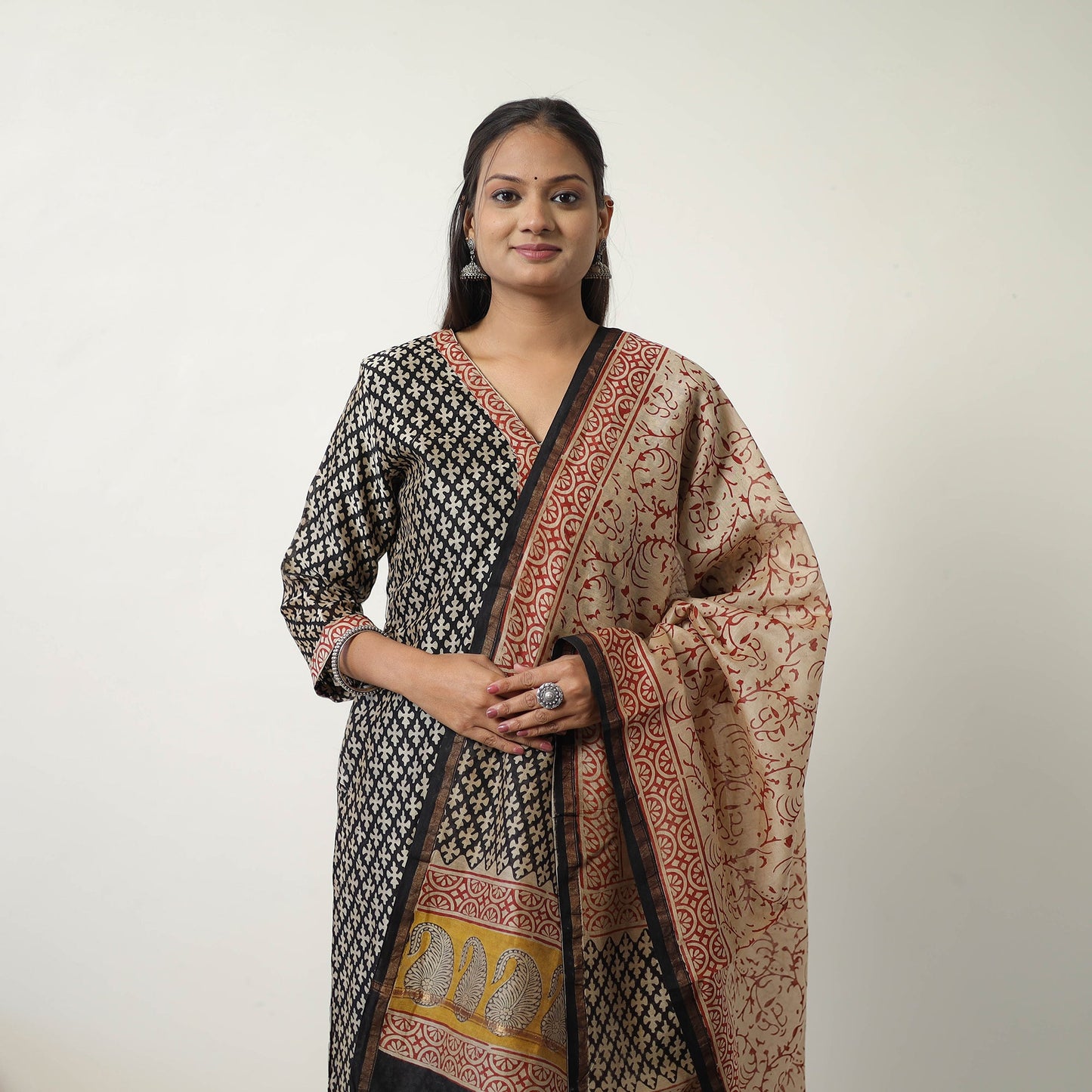 Black Chanderi Silk Hand Block Bagru Print Kurta Set