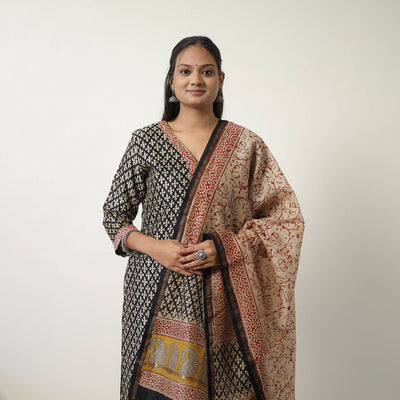  Black Chanderi Silk Hand Block Bagru Print Kurta Set