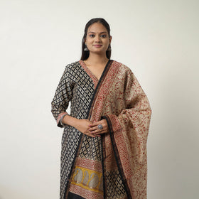  Black Chanderi Silk Hand Block Bagru Print Kurta Set