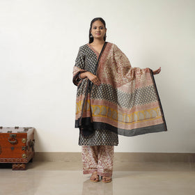  Black Chanderi Silk Hand Block Bagru Print Kurta Set