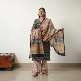  Black Chanderi Silk Hand Block Bagru Print Kurta Set