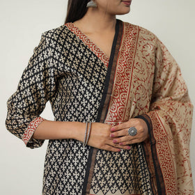  Black Chanderi Silk Hand Block Bagru Print Kurta Set