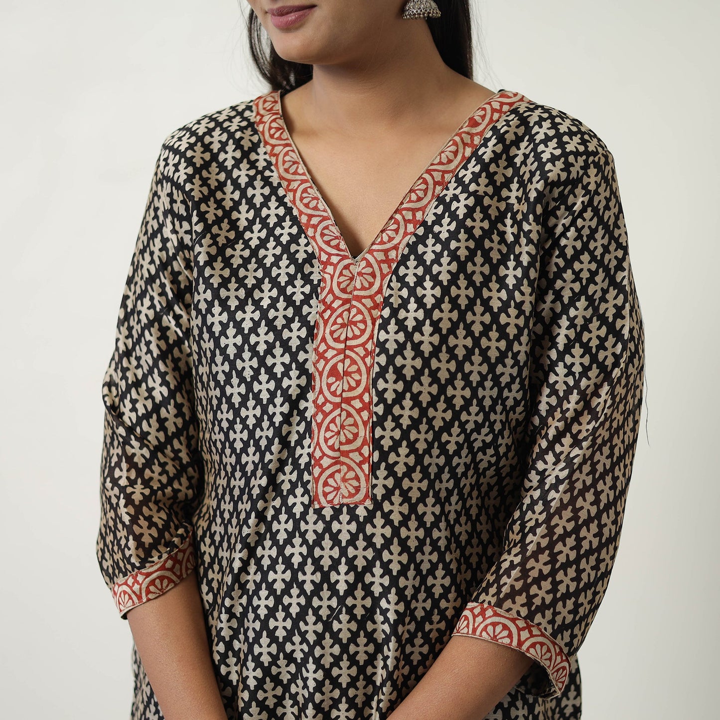  Black Chanderi Silk Hand Block Bagru Print Kurta Set