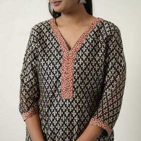 Black Chanderi Silk Hand Block Bagru Print Kurta Set