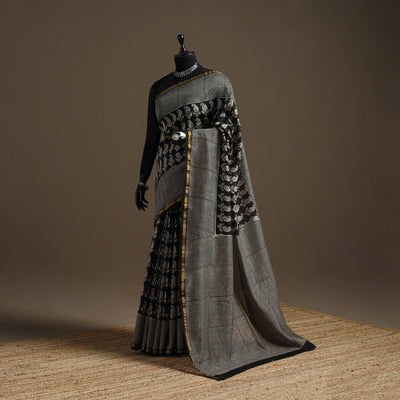 Chanderi silk hand bagru saree with zari border 08