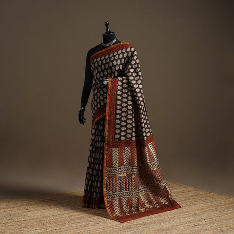 Chanderi silk hand bagru saree with zari border 12