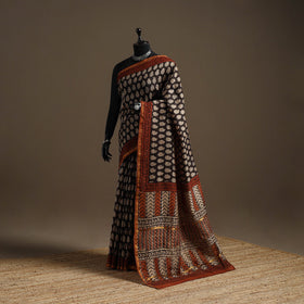 Chanderi silk hand bagru saree with zari border 12