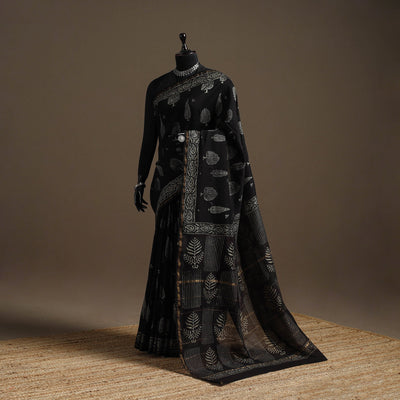 Chanderi silk hand bagru saree with zari border 14