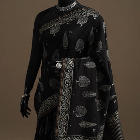 Chanderi silk hand bagru saree with zari border 14