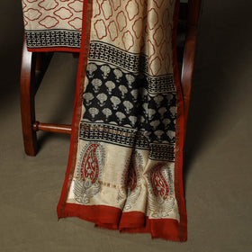 Chanderi silk hand block bagru print 3pc unstitched dress