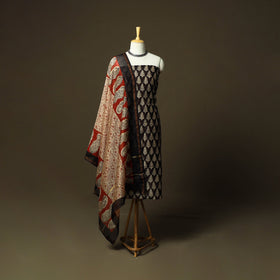 Chanderi silk hand block bagru print 3pc unstitched dress