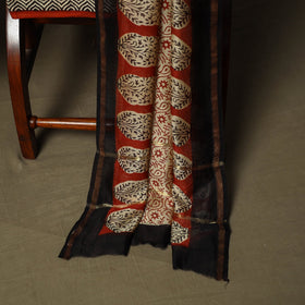Chanderi silk hand block bagru print 3pc unstitched dress