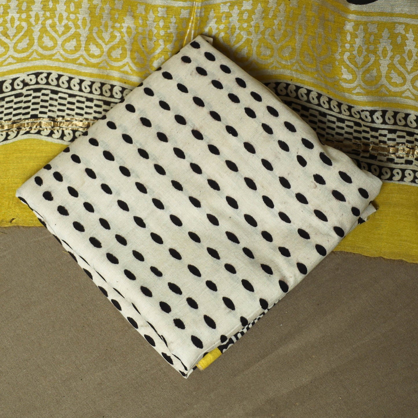 Chanderi silk hand block bagru print 3pc unstitched dress