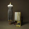 Chanderi silk hand block bagru print 3pc unstitched dress
