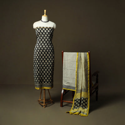 Chanderi silk hand block bagru print 3pc unstitched dress